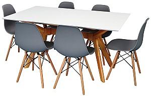 Set de masa si scaune Evelin Raffles Rectangular White / Bella Beech + 6 scaune LC-021 Grey