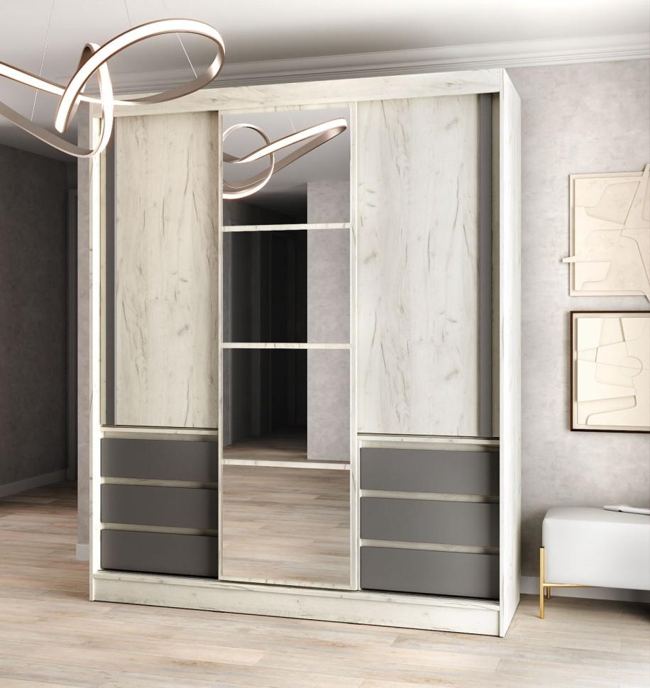 Dulap-cupe ML Mobila Nais 3D 1.8 m Stejar Craft Alb/Antracit