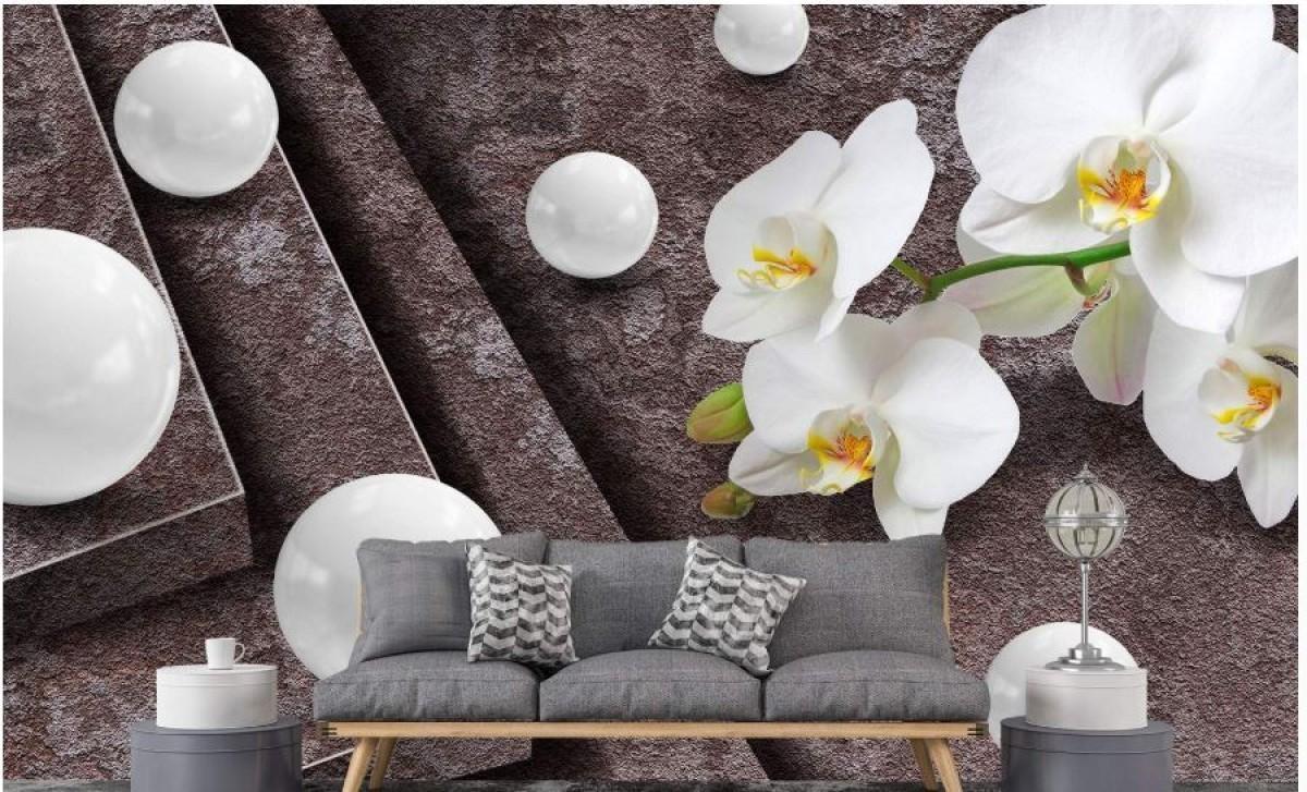 Fototapet 3d Art.Desig Scara din beton cu bile și orhidee