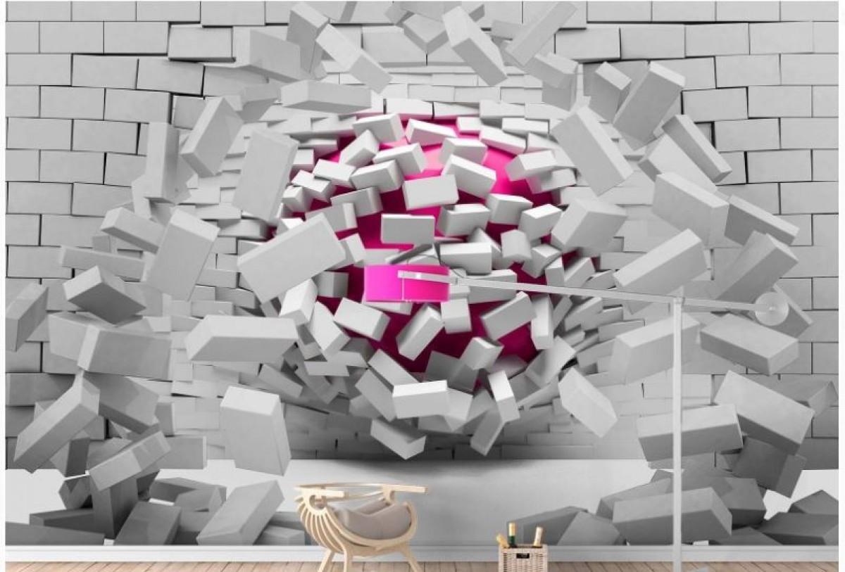 Fototapet 3d Art.Desig Mingea 3D si perete spart