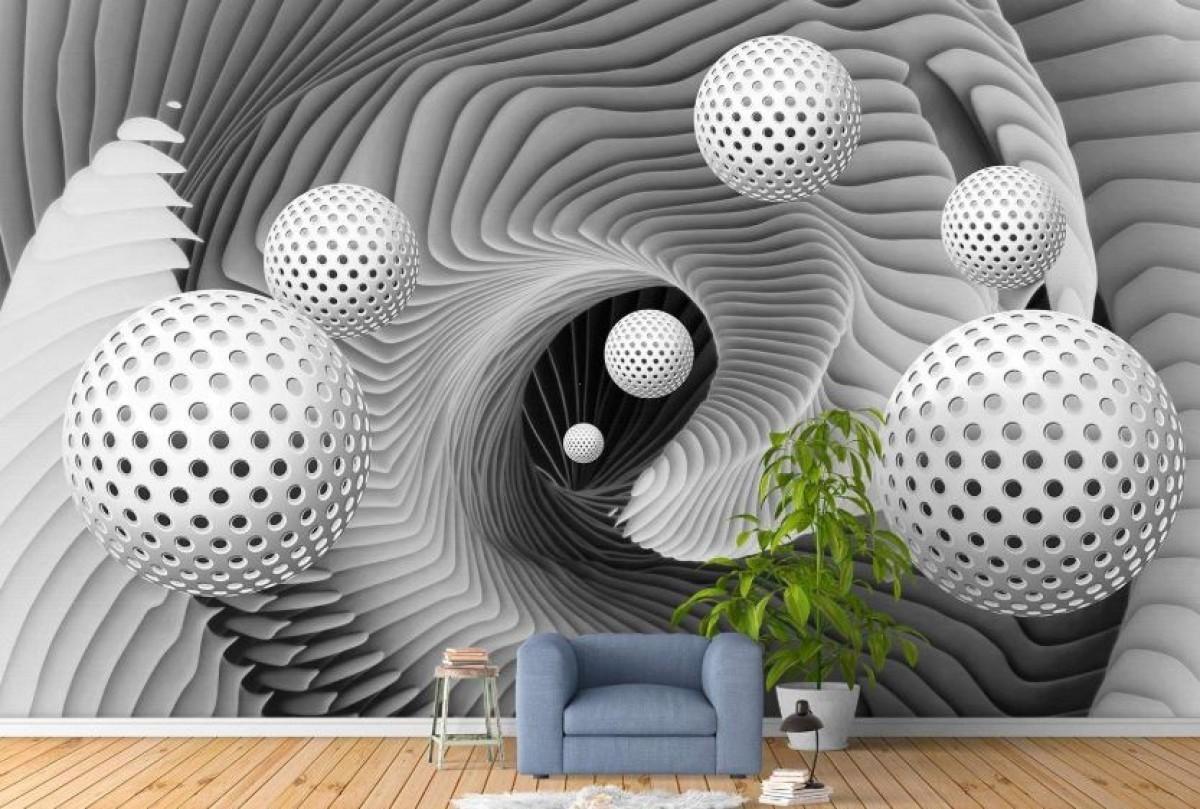 Fototapet 3d Art.Desig Bile și un tunel alb-negru