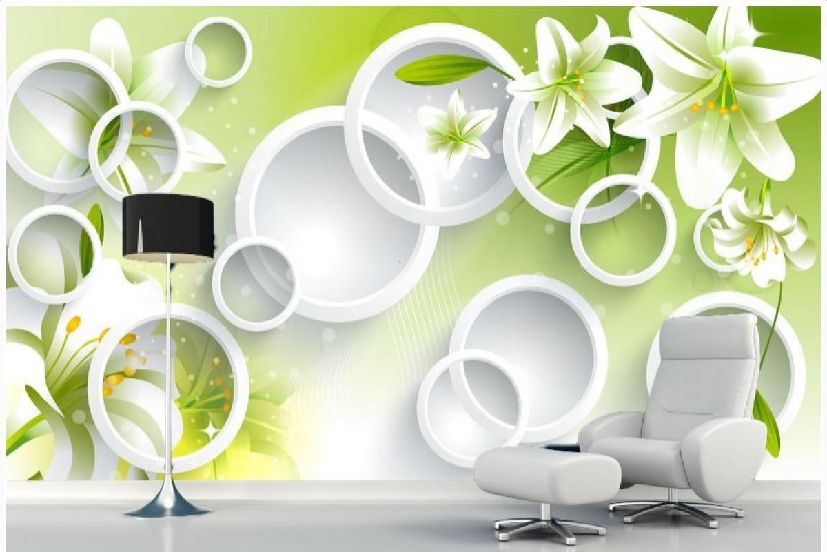 Fototapet 3d Art.Desig Cercuri albi cu flori de crin