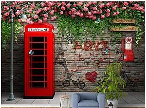 Fototapet 3d Art.Desig Caramida și cabina telefonică