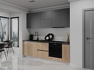 Set mobila bucatarie Bayro Monti Cucine 2.4 m Stone Grey / Rockford Hickory
