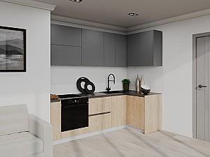 Set mobila bucatarie Bayro Monti Cucine 2.4x1.2 m Stone Grey / Rockford Hickory