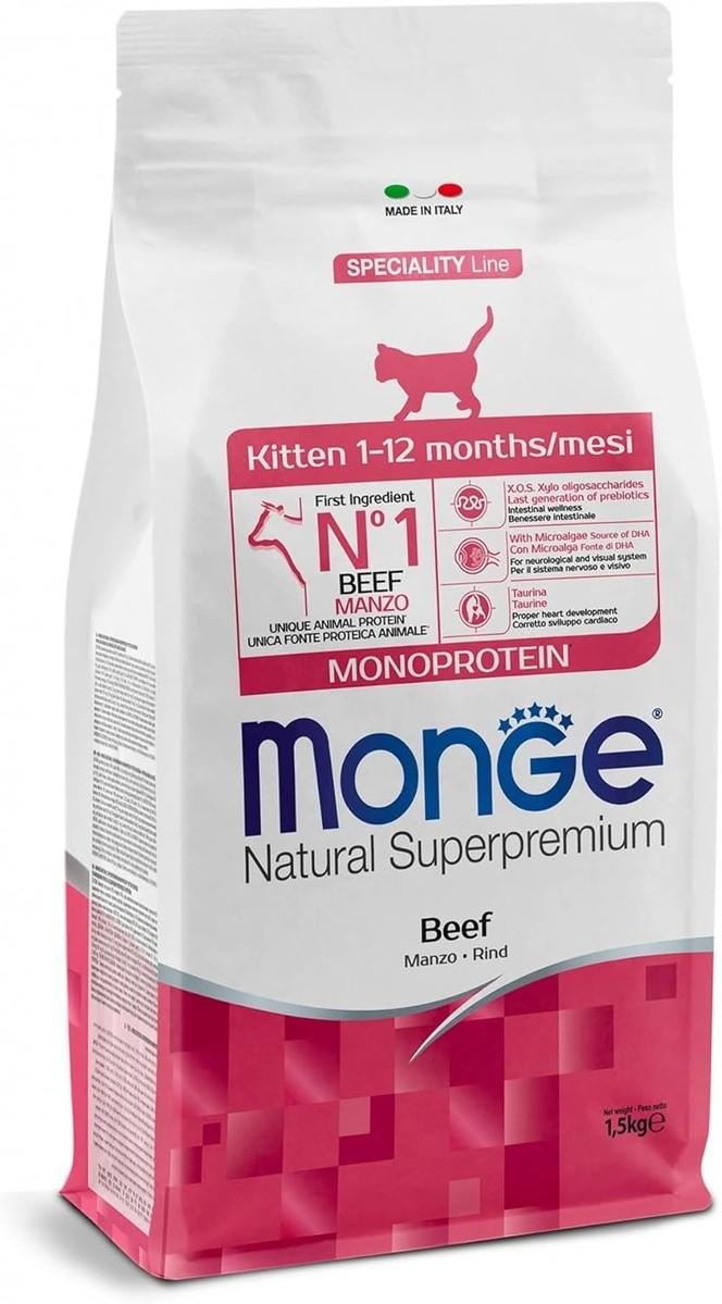 Hrana uscata pentru pisici Monge Natural Superpremium Monoprotein Kitten Beef 1.5 kg