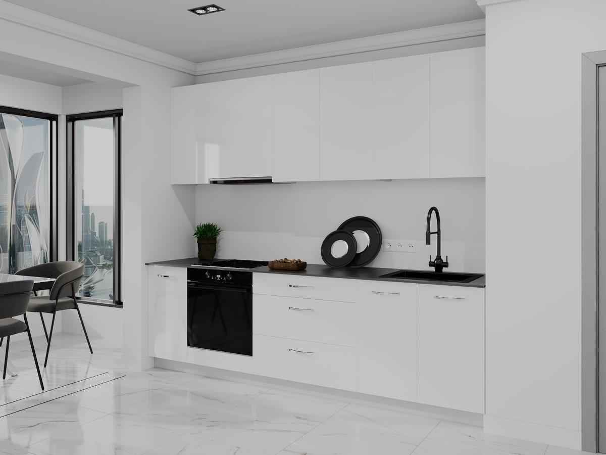 Set mobila bucatarie Bayro Spring 2.6 m White Gloss