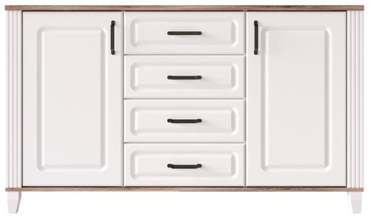 Comoda Yasen Kandi KOM2D4S Alb Alpin / Stejar Stirling / Alb Mat