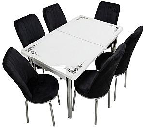 Set de masa si scaune VLM Kelebek Royal + 6 scaune Econom Negru