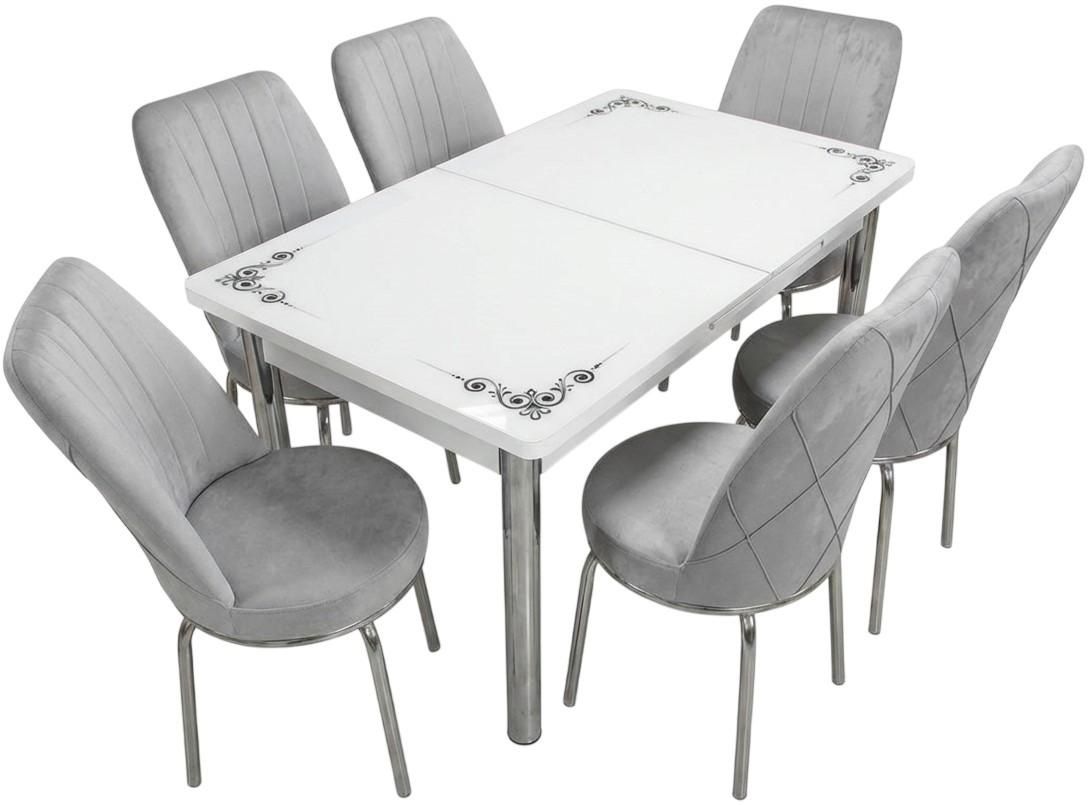 Set de masa si scaune VLM Kelebek Royal + 6 scaune Econom Gri Deschis