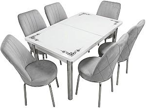 Set de masa si scaune VLM Kelebek Royal + 6 scaune Econom Gri Deschis