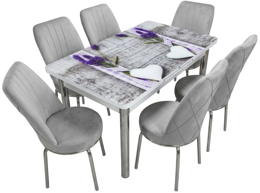 Set de masa si scaune VLM Kelebek Romans + 6 scaune Econom Gri Deschis