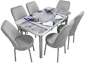 Set de masa si scaune VLM Kelebek Romans + 6 scaune Econom Gri Deschis