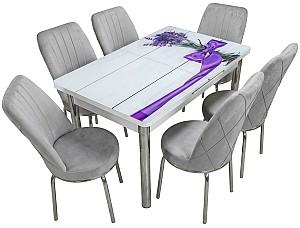 Set de masa si scaune VLM Kelebek Lavanda + 6 scaune Econom Gri Deschis