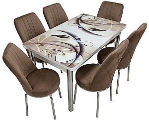 Set de masa si scaune VLM Kelebek Floral + 6 scaune Econom Maro