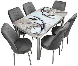 Set de masa si scaune VLM Kelebek Floral + 6 scaune Econom Gri Închis