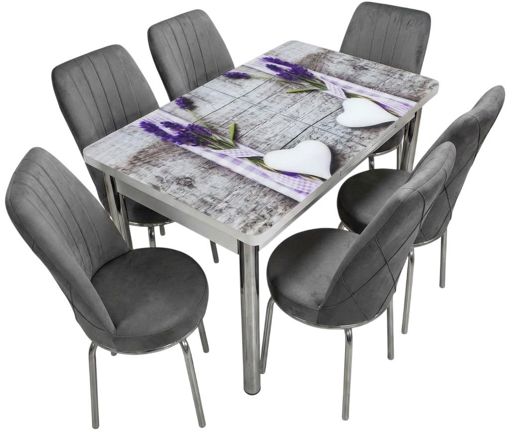 Set de masa si scaune VLM Kelebek Romans + 6 scaune Econom Gri Închis