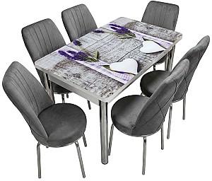 Set de masa si scaune VLM Kelebek Romans + 6 scaune Econom Gri Închis