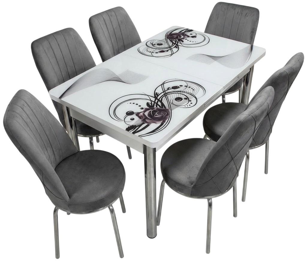 Set de masa si scaune VLM Kelebek Roza + 6 scaune Econom Gri Închis