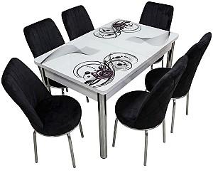 Set de masa si scaune VLM Kelebek Roza + 6 scaune Econom Negru