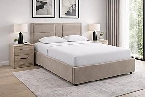 Set dormitor Alcantara Sidney 160x200 Bej + Noptiere PAL Stejar Sonoma + Saltea Salt Confort Clasic 160x200