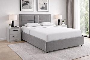 Set dormitor Alcantara Sidney 160x200 Gri Deschis + Noptiere PAL Alb + Saltea Salt Confort Clasic 160x200