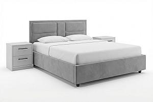 Set dormitor Alcantara Sidney 160x200 Gri Deschis + Noptiere PAL Alb + Saltea Salt Confort Clasic 160x200