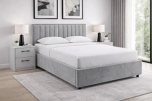 Set dormitor Alcantara Pulsar 160x200 Gri Deschis + Noptiere PAL Alb + Saltea Salt Confort Clasic 160x200