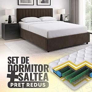 Set dormitor Alcantara Pulsar 160x200 Maro + Noptiere PAL Gri Închis + Saltea Salt Confort Clasic 160x200