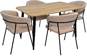 Set de masa si scaune Evelin DT 405-2 B + 4 scaune YTC-097 B / UF885-03 Light Beige