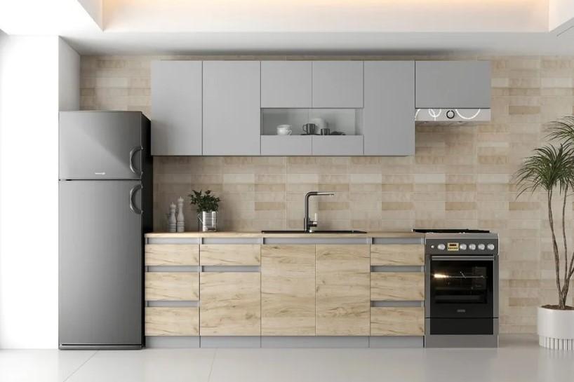 Set mobila bucatarie ML Mobila Monterrey Nr.2 2.55 m Gri / Stejar Kraft Gri