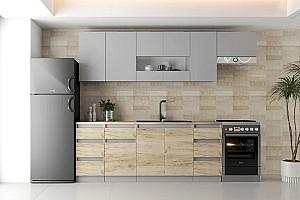 Set mobila bucatarie ML Mobila Monterrey Nr.2 2.55 m Gri / Stejar Kraft Gri