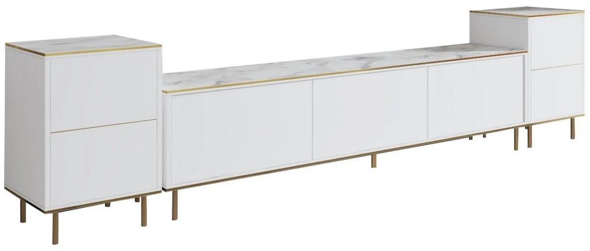 Tumba pentru televizor Trendy Imaj Marmura alba/Auriu