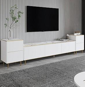 Tumba pentru televizor Trendy Imaj Marmura alba/Auriu