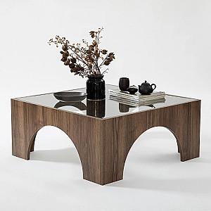 Masuta de cafea, reviste Trendy Seine Transparent/Nuc (Maro)