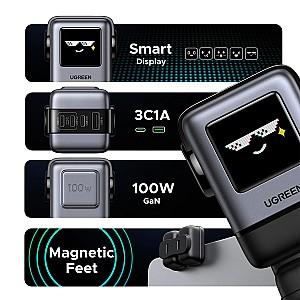 Incarcator telefon Ugreen UNO Robot GaN Quick Charger 3xType-C+1xUSB-A 100W Black