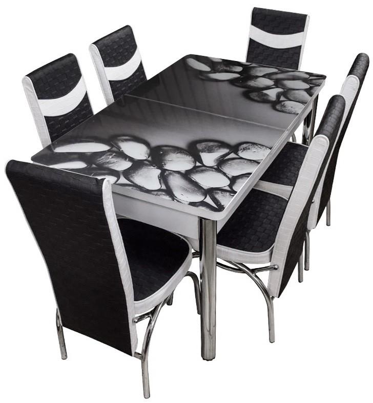 Set de masa si scaune Kelebek (0383) + 6 scaune Merchan Negru / Alb