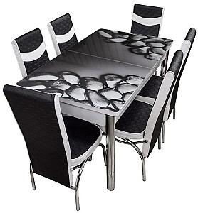 Set de masa si scaune Kelebek (0383) + 6 scaune Merchan Negru / Alb
