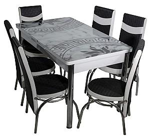 Set de masa si scaune Kelebek (0667) + 6 scaune Merchan Negru / Alb