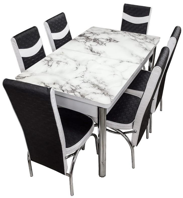 Set de masa si scaune Kelebek (1089) + 6 scaune Merchan Negru / Alb