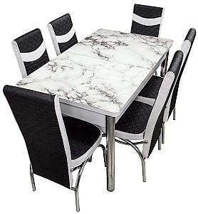 Set de masa si scaune Kelebek (1089) + 6 scaune Merchan Negru / Alb