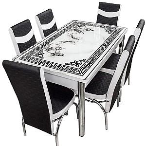 Set de masa si scaune Kelebek (1118) + 6 scaune Merchan Negru / Alb