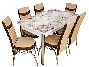 Set de masa si scaune Kelebek (1530) + 6 scaune Merchan Bej / Maro