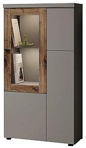 Dulap cu vitrina Sokme Modena 1D H121 Chinchilla Gri/Stejar Flagstone(Maro)