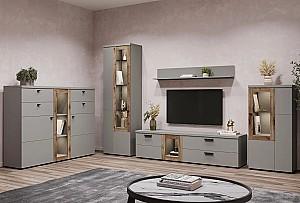 Dulap cu vitrina Sokme Modena 1D H198 Chinchilla Gri/Stejar Flagstone(Maro)