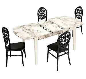 Set de masa si scaune Modalife Sofia Marmura Alba + Venus 4 scaune Negre