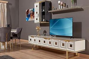 Tumba pentru televizor Modalife Vanesa Alb/Auriu
