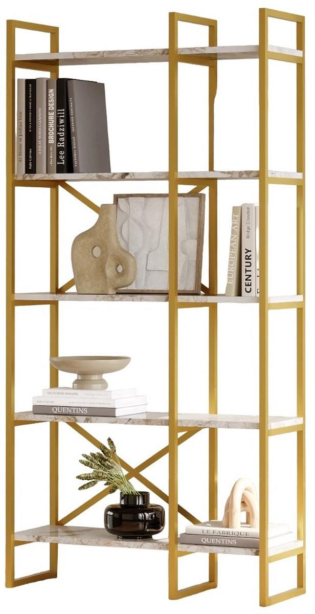 Etajera Trendy VG4-GE Marmura alba/Auriu