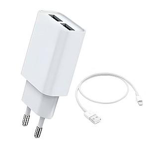 Incarcator telefon HELMET Wall Charger with Cable USB to Lightning 2xUSB White