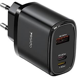 Incarcator telefon Yesido Wall Charger 1*USB-A+1*Type-C+1*Lighting 30W Max with Cable Type-C to Lighting YC52 Black